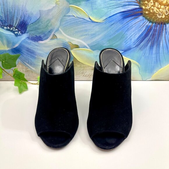 Tom Ford Black Suede Peep-Toe Mules With Gold Stiletto Heel Size 35 - Picture 5 of 12